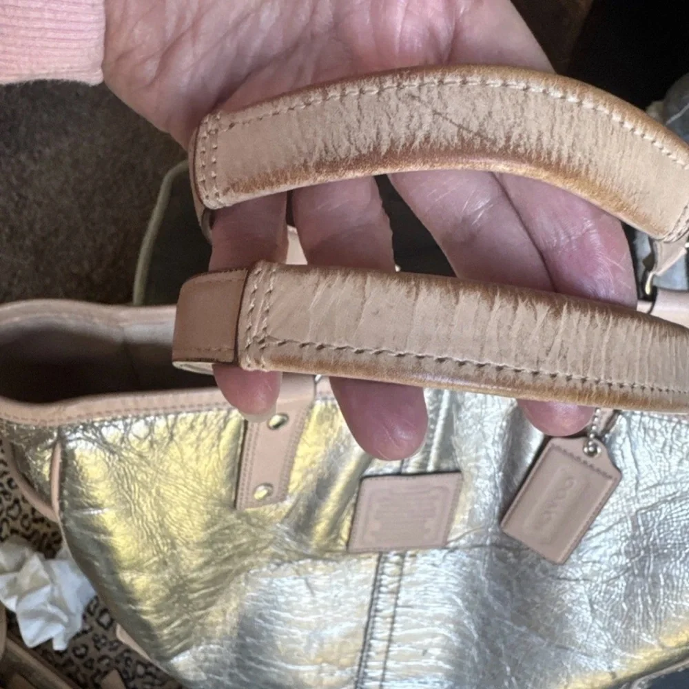 Coach Metallic Silver and Tan Tote Set - Picture 6 of 13
